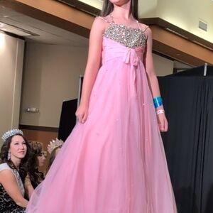 Sherri Hill Pink Formal Kids Dress with Silver Embellishments